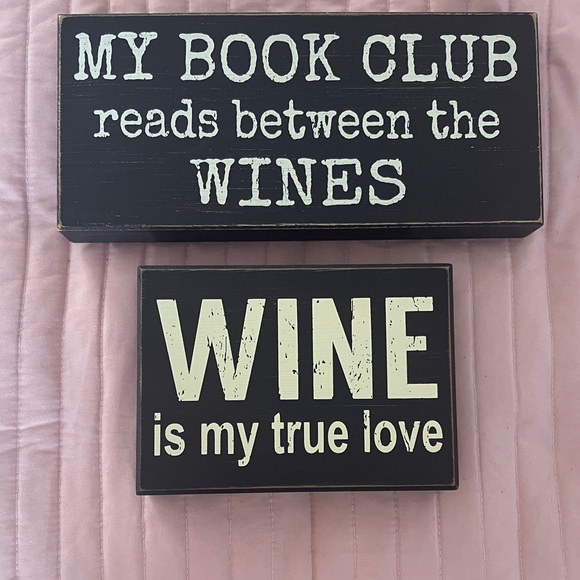 Other - Books & Wine Themed Black and White Set of 2 Decorative Signs